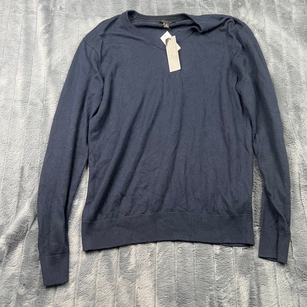 Banana Republic Mens Navy Blue V-Neck Premium Luxe Yarn Silk Cashmere Sweater M